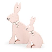 Set 2 conigli rosa con fiocco h.24/34cm.